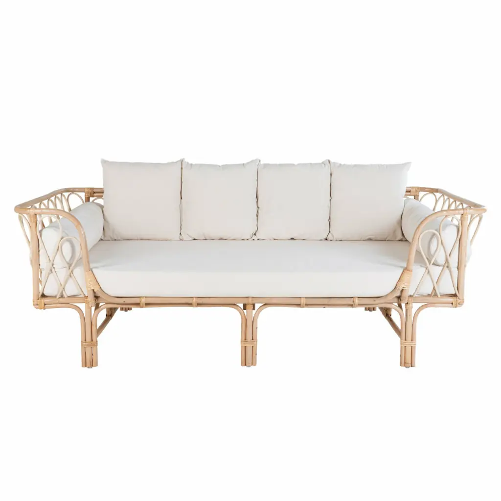 TAHITI - Banquette en rotin avec  coussins  L157xl80xH72cm