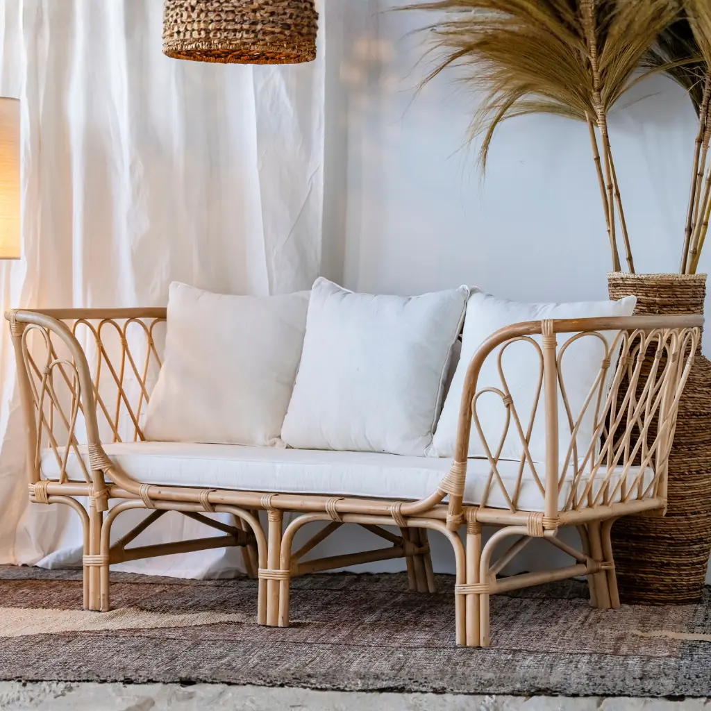 TAHITI - Banquette en rotin avec  coussins  L157xl80xH72cm