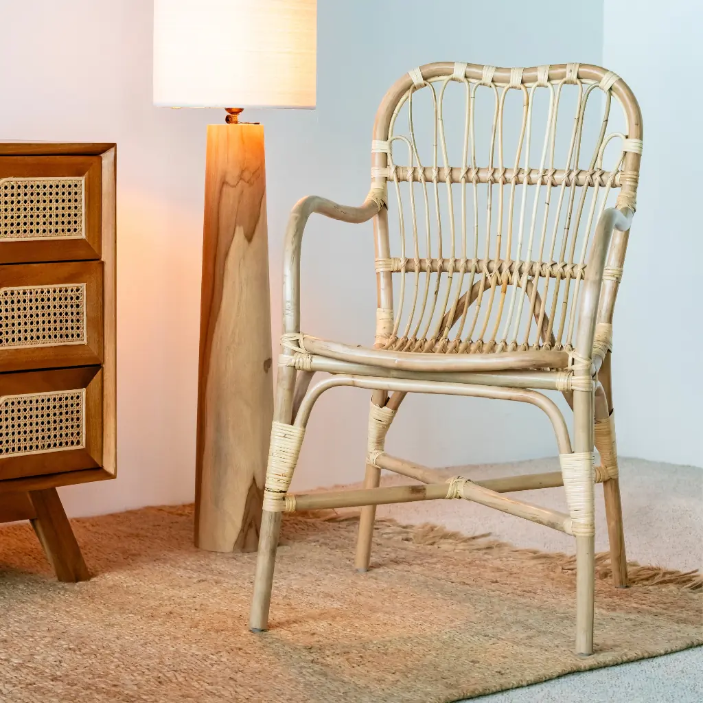 NELLY - Chaise en rotin avec accoudoirs