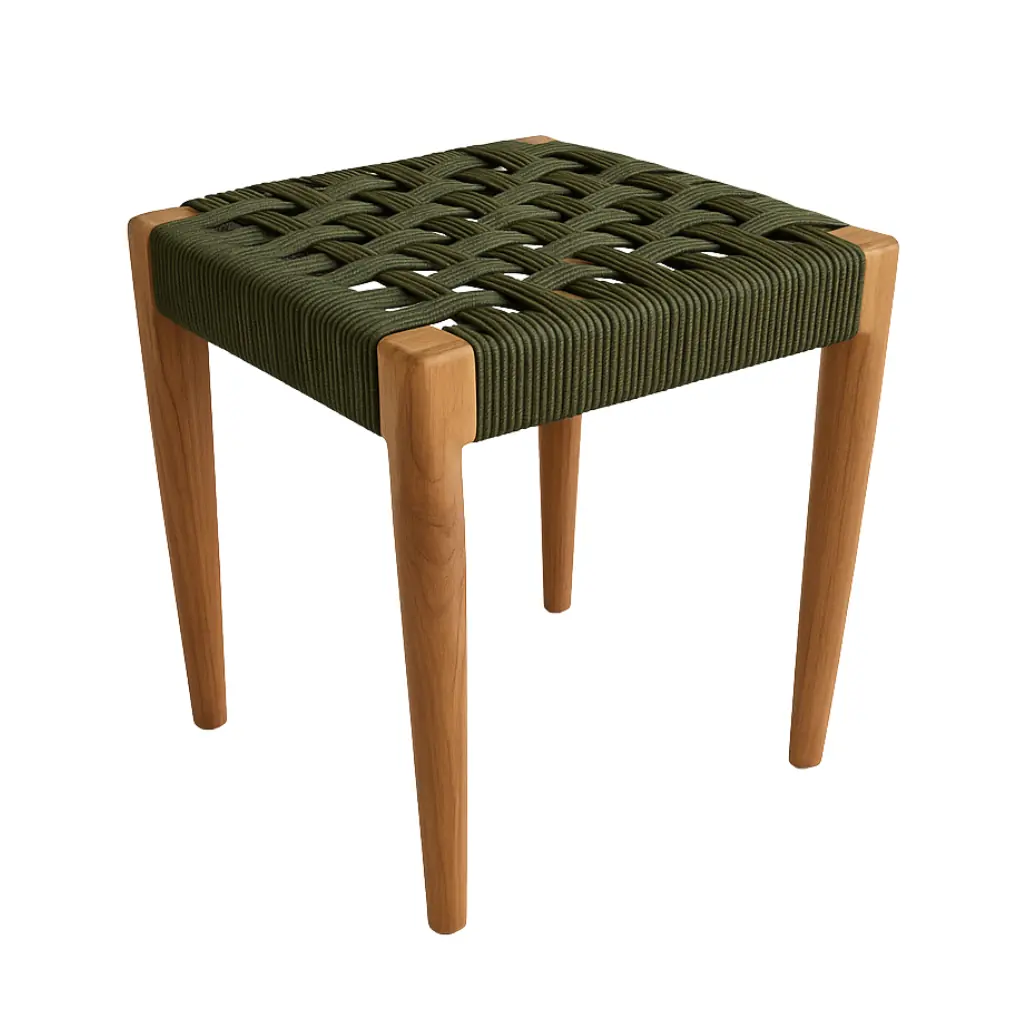 AMBI - tabouret vert en corde synthétique et bois de teck