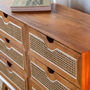 SAVANA - Buffet de rangement avec 6 tiroirs en bois et cannage