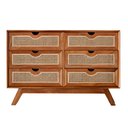 SAVANA - Buffet de rangement avec 6 tiroirs en bois et cannage