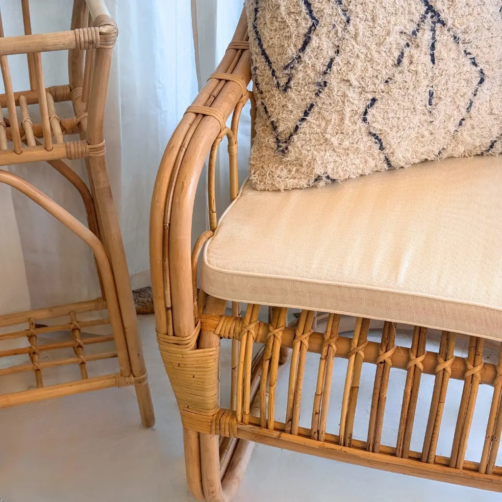 LIVIO - Fauteuil en rotin avec coussin d'assise