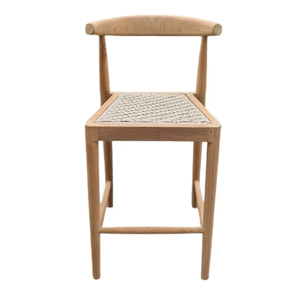 AMBIA - Chaise haute de bar en teck et corde naturel