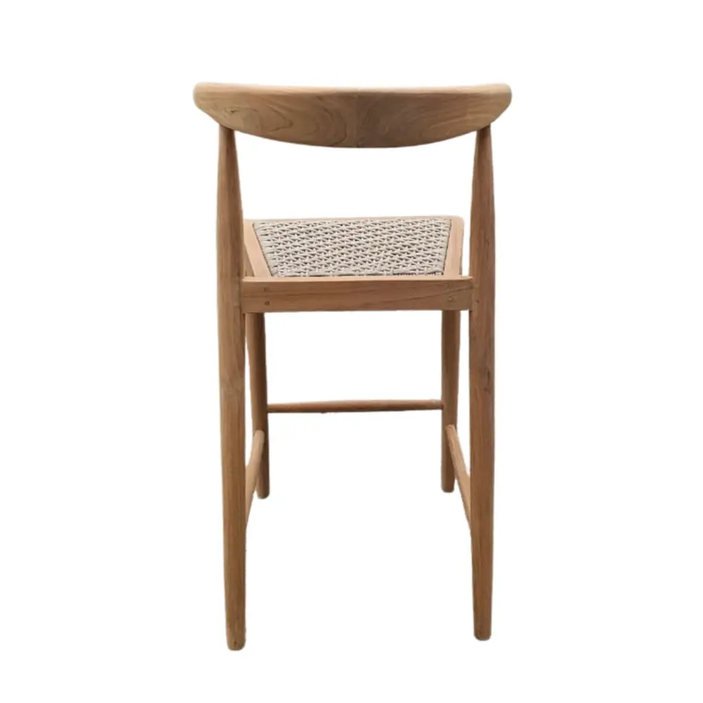 AMBIA - Chaise haute de bar en teck et corde naturel