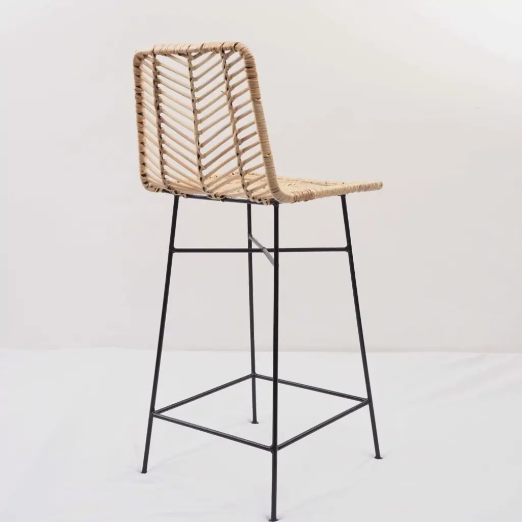 ATI - Chaise de bar en rotin et métal noir