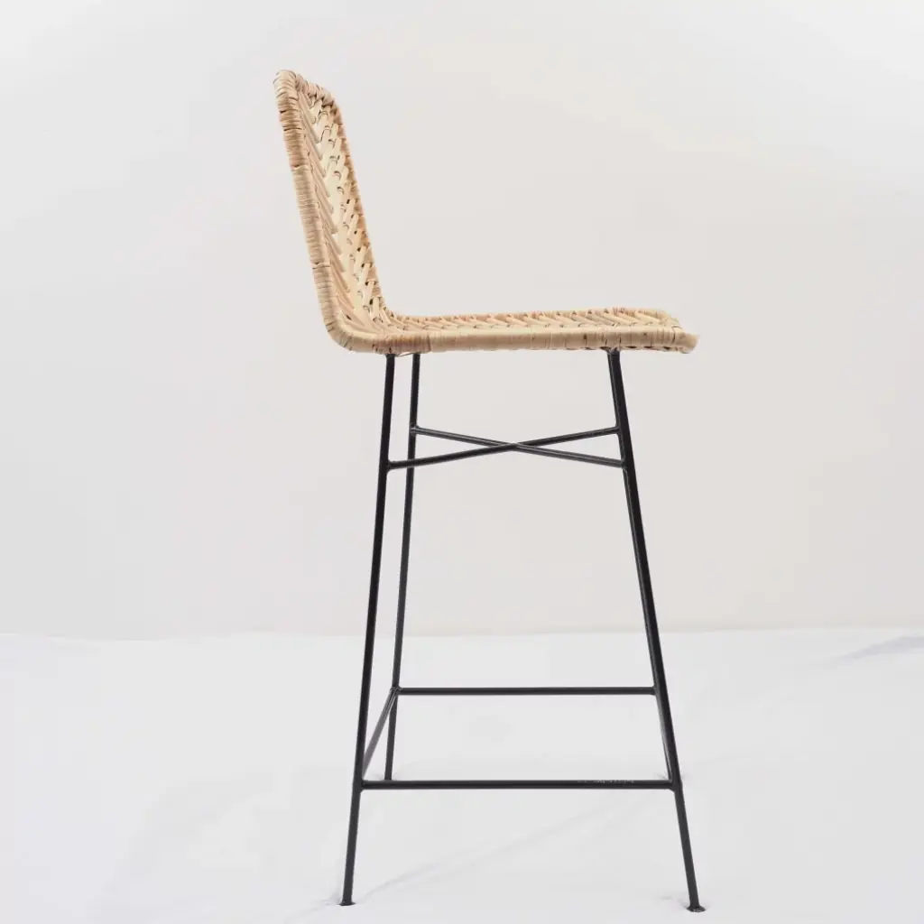 ATI - Chaise de bar en rotin et métal noir