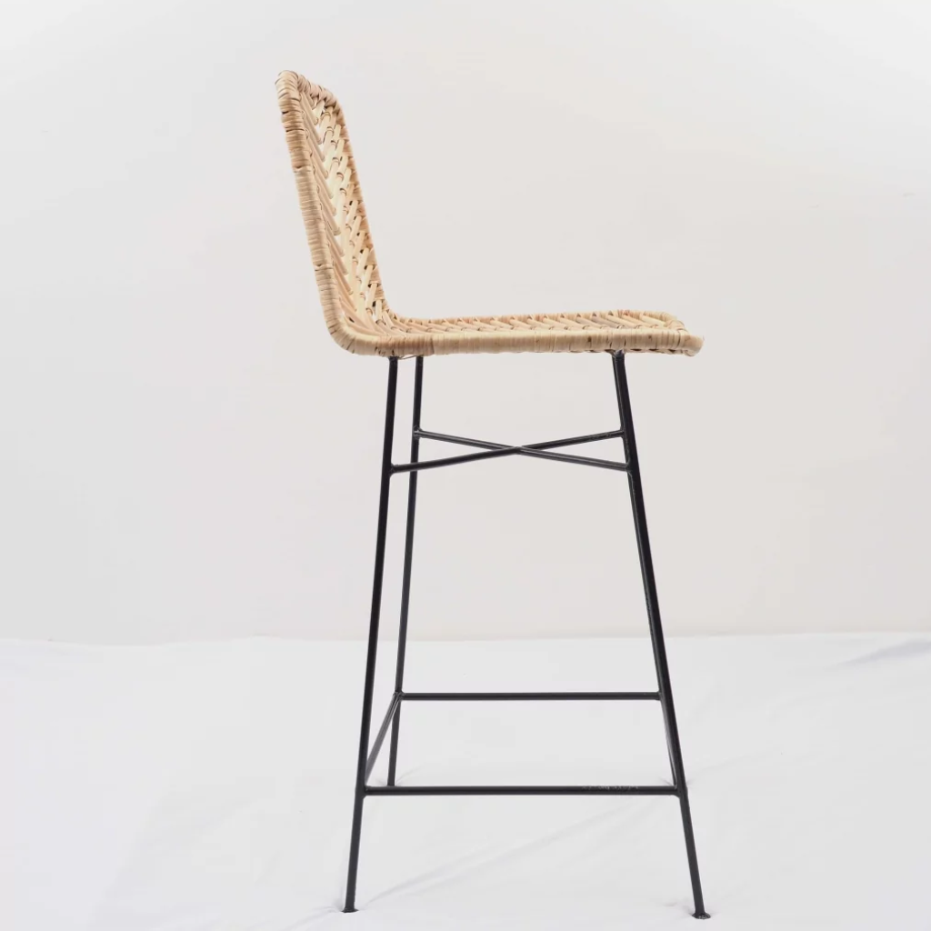 ATI - Chaise de bar en rotin et métal noir