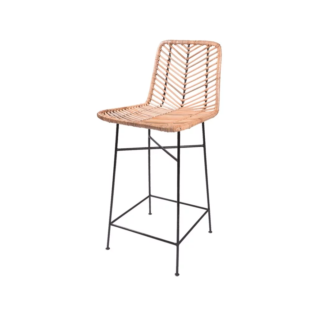 ATI - Chaise de bar en rotin et métal noir