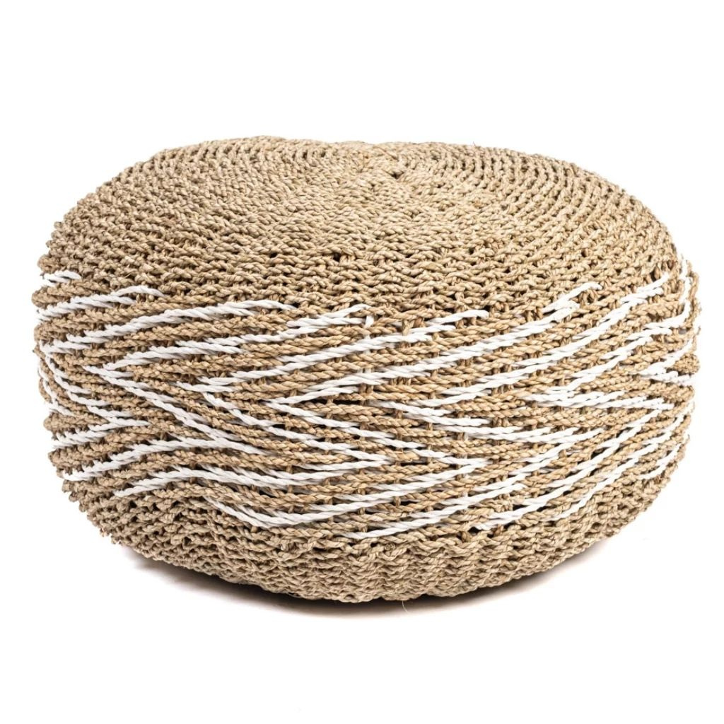 COCOONING - Pouf en jonc et bois albizia