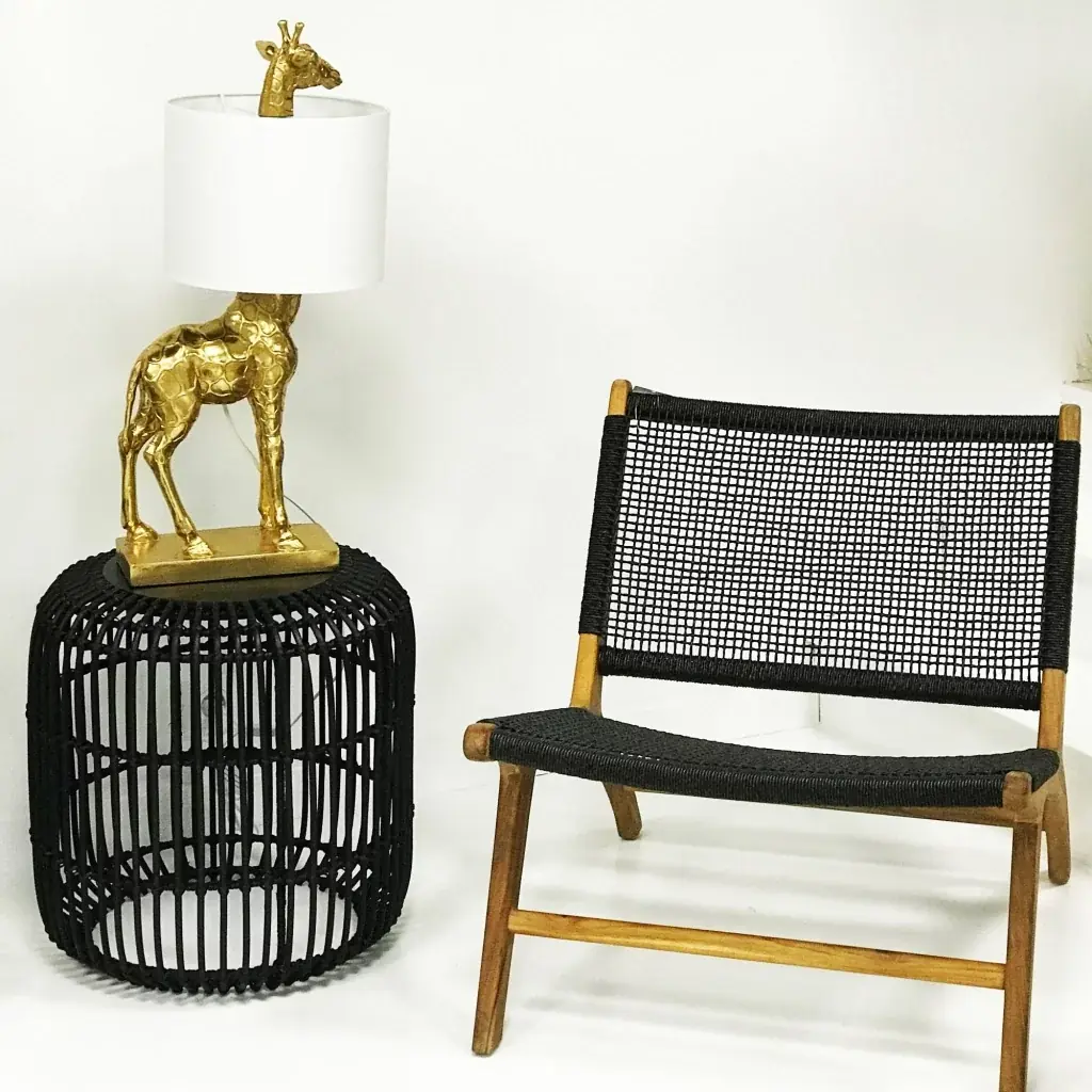 JUNE- Fauteuil en corde noir et teck