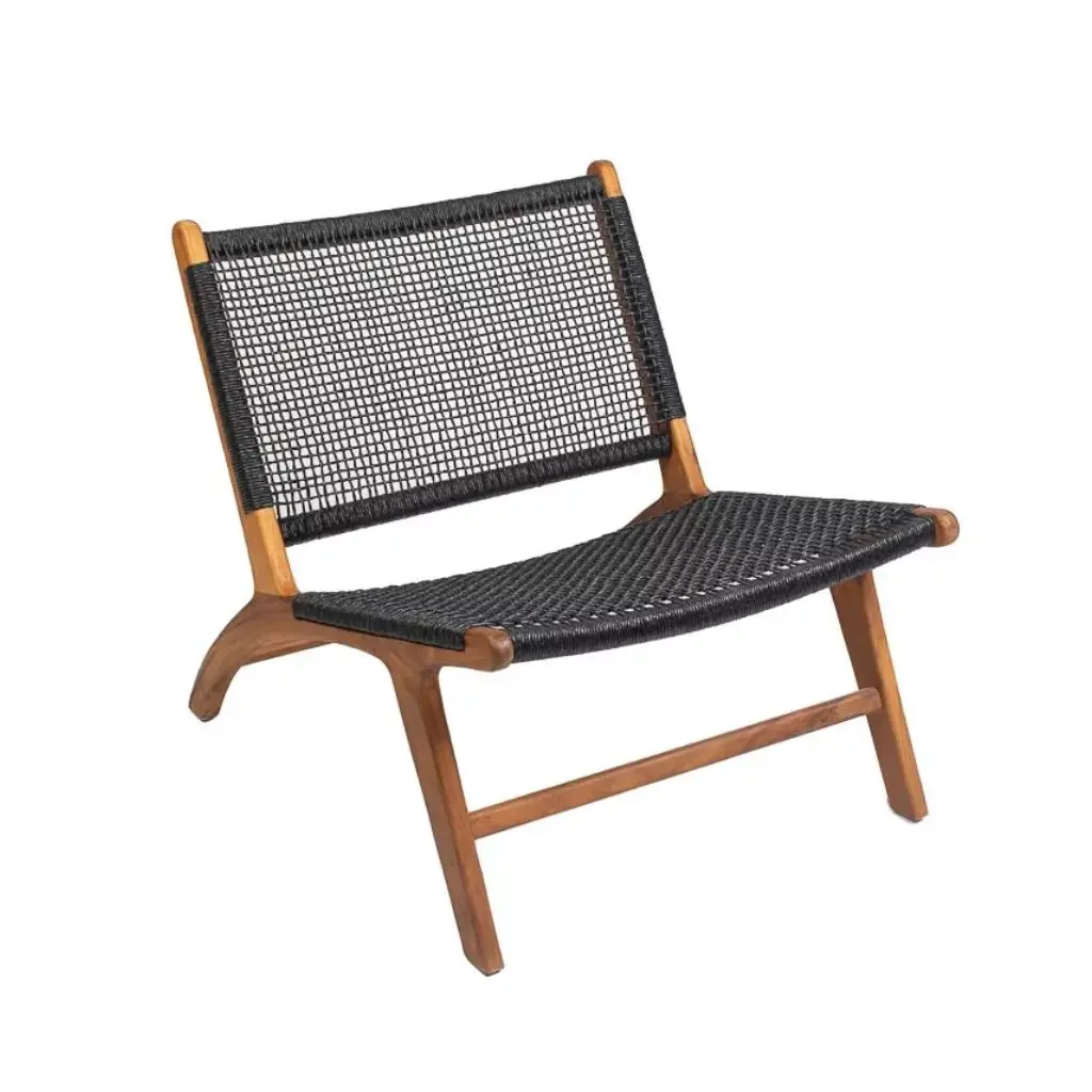 JUNE- Fauteuil en corde noir et teck