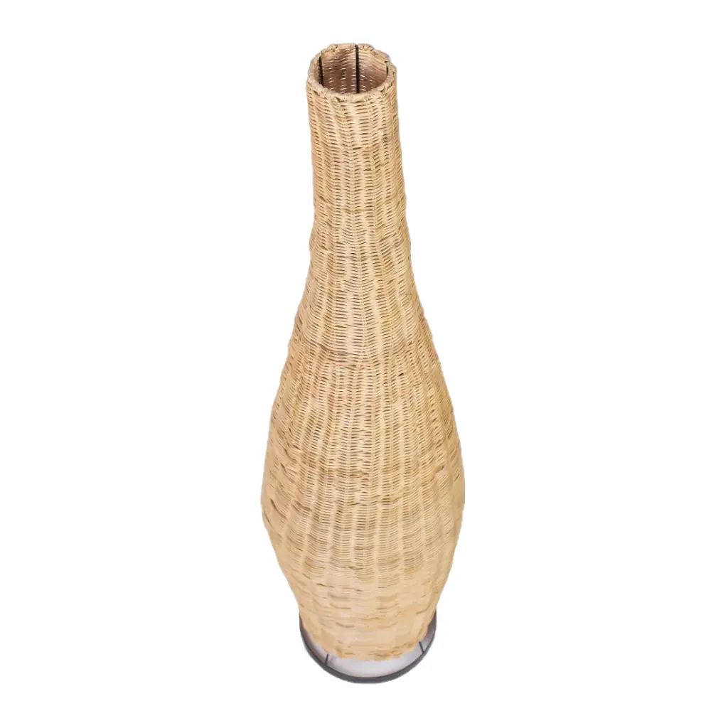 YUDI M - Lampe à poser en rotin et socle en métal noir