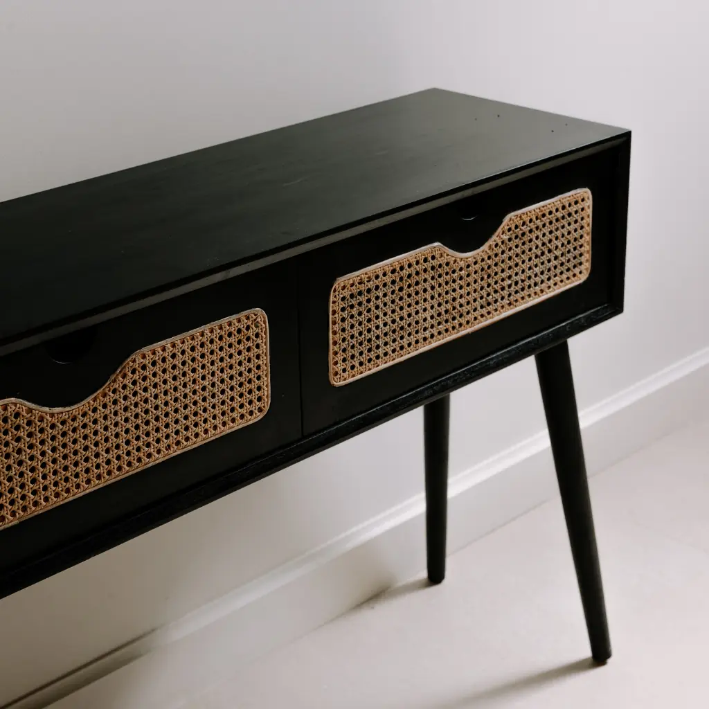 POLKA - Console en bois d'acajou et cannage L180*l35*h80