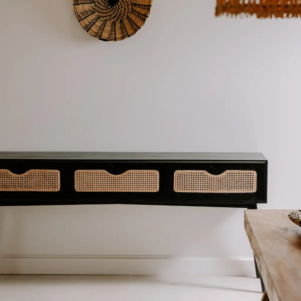 POLKA - Console en bois d'acajou et cannage L180*l35*h80