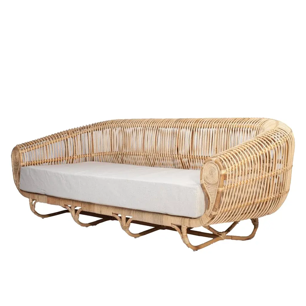 HYDE - Canapé en rotin et housse en lin L238xl90xh80cm
