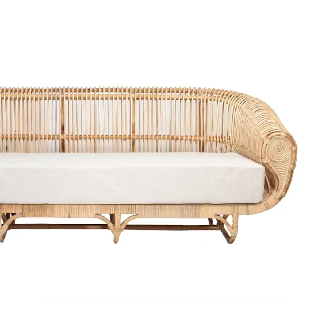 HYDE - Canapé en rotin et housse en lin L238xl90xh80cm