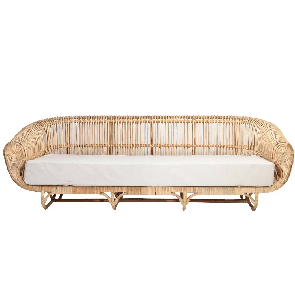 HYDE - Canapé en rotin et housse en lin L238xl90xh80cm