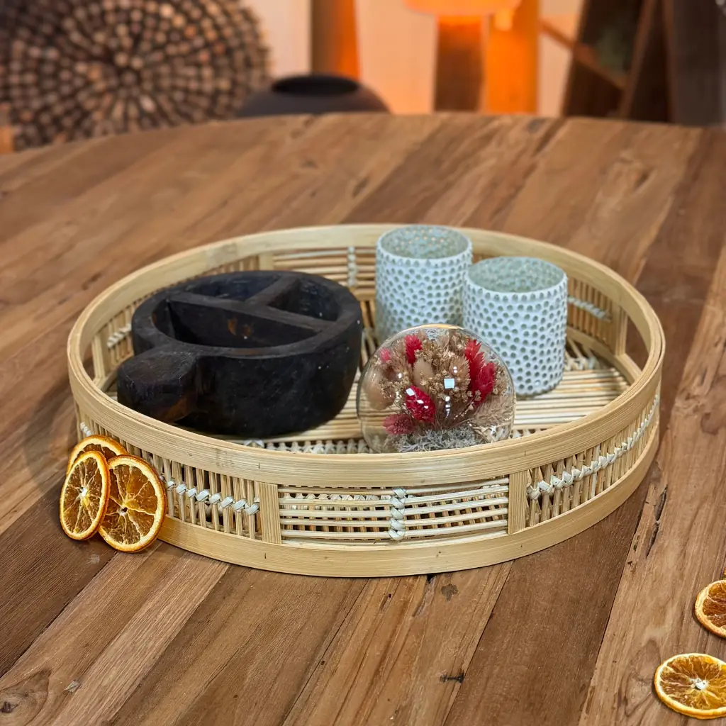 Plateau rond en bambou