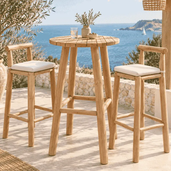 GABY - Table haute / mange debout en bois de teck