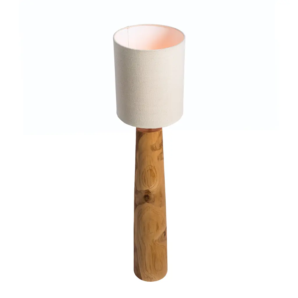 AGATHE - Lampe à poser en teck et abat-jour en lin H121cm