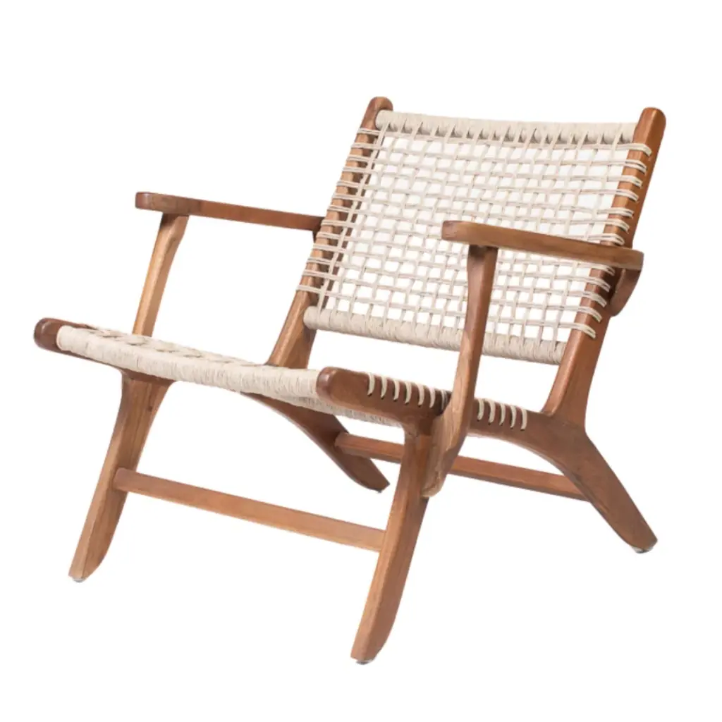JUNE- Fauteuil avec accoudoirs en corde synthétique et teck L75 l70 h75