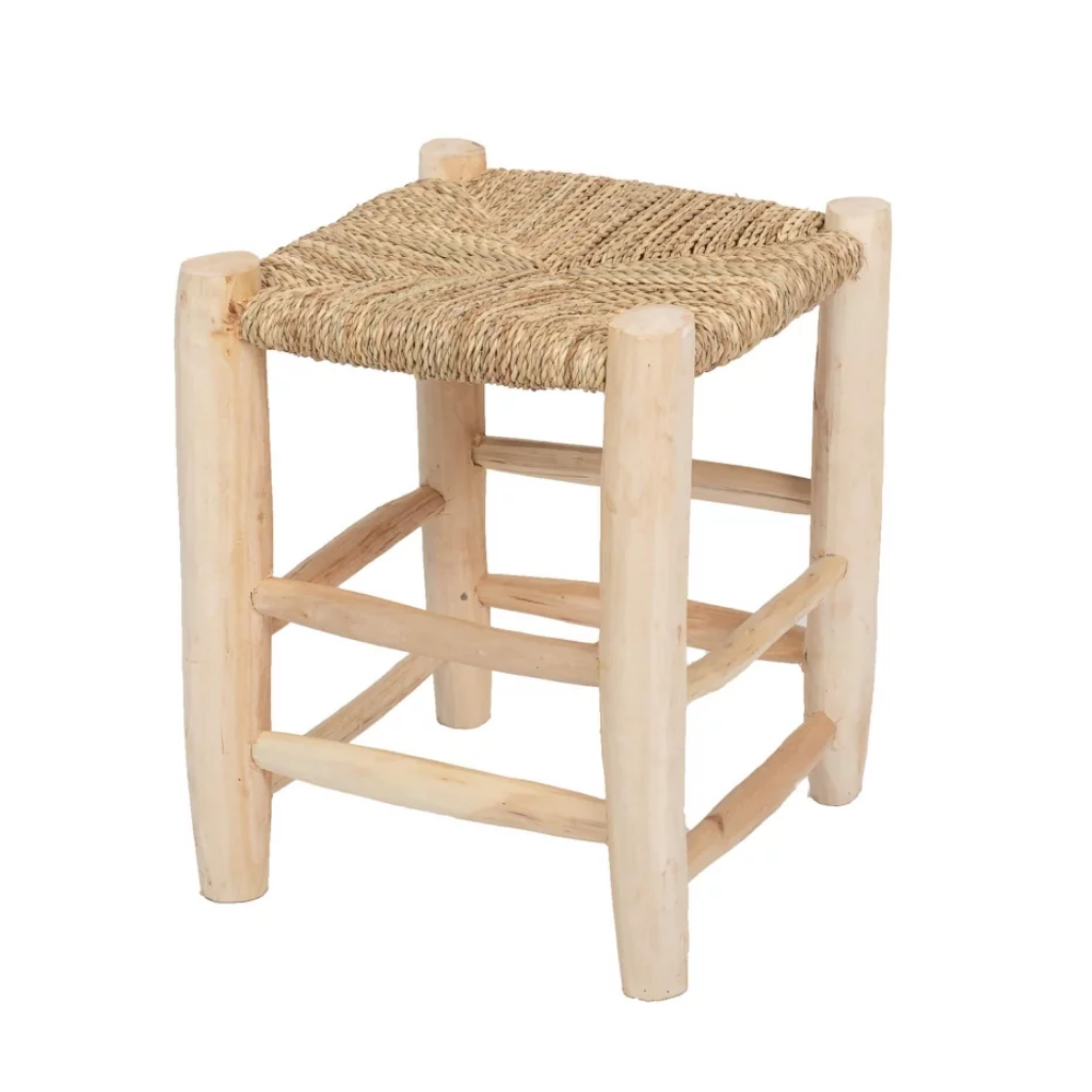 MARRO - Tabouret en doum et bois d'eucalyptus L30xl30xh42cm