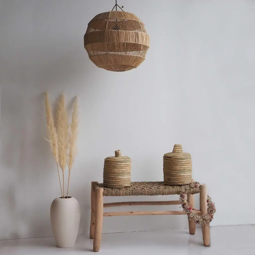 Malou naturelle - boite berbère en paille de riz D20xh30cm