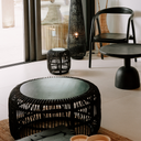 PHIL - Table basse D75 hauteur 40 cm en rotin et bois noir