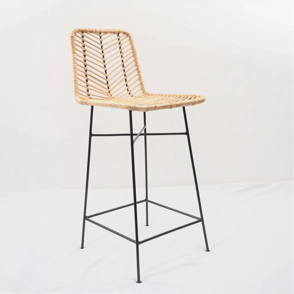 ATI - Chaise de bar en rotin et métal noir