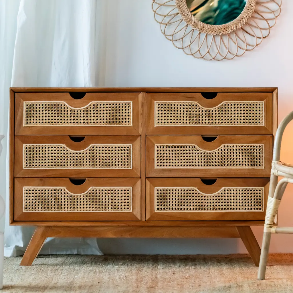 SAVANA - Buffet de rangement en bois et cannage