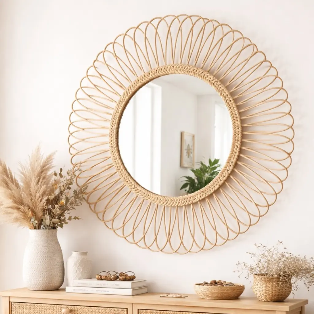 DAISY XL- Miroir en rotin  D100 Taille XL