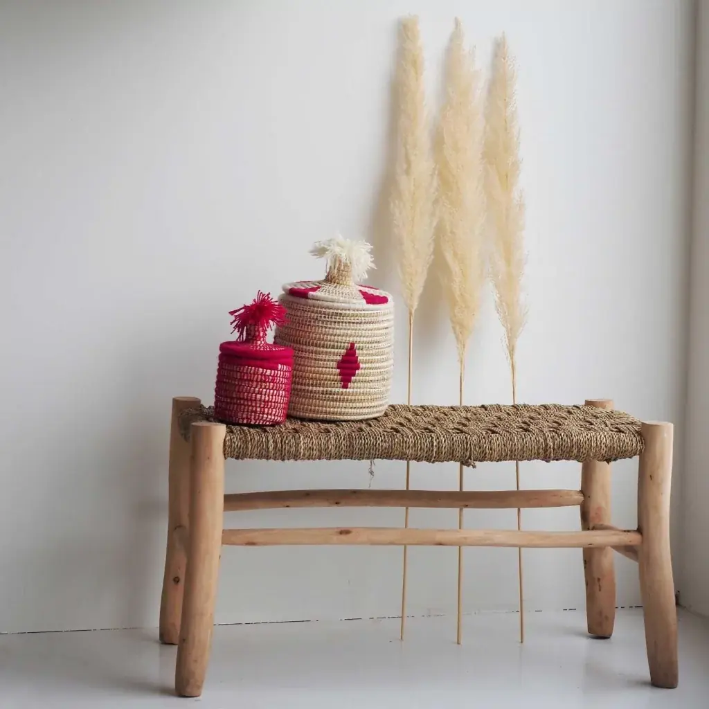MARROCO - Grand banc en corde tressée et bois d'eucalyptus