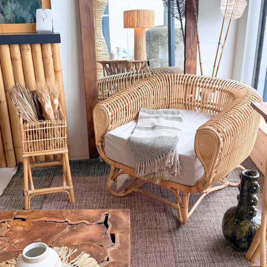[3760428961372] HYDE - Fauteuil en rotin et housse en lin