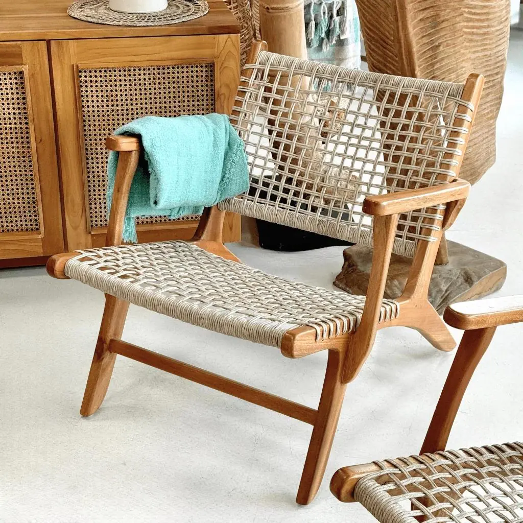 [3760428961549] JUNE- Fauteuil avec accoudoirs en corde synthétique et teck