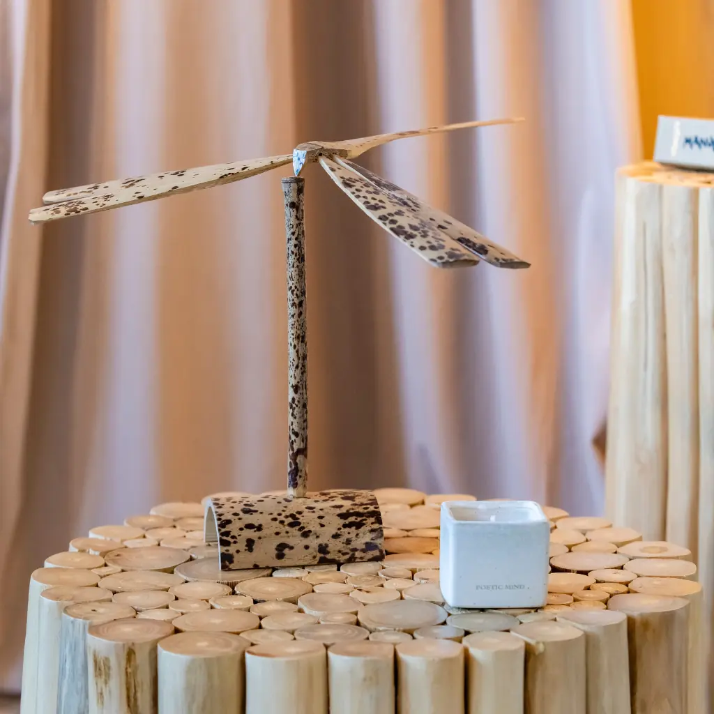 [3760428961693] LIBELLULE - Sculpture en bambou sur pied