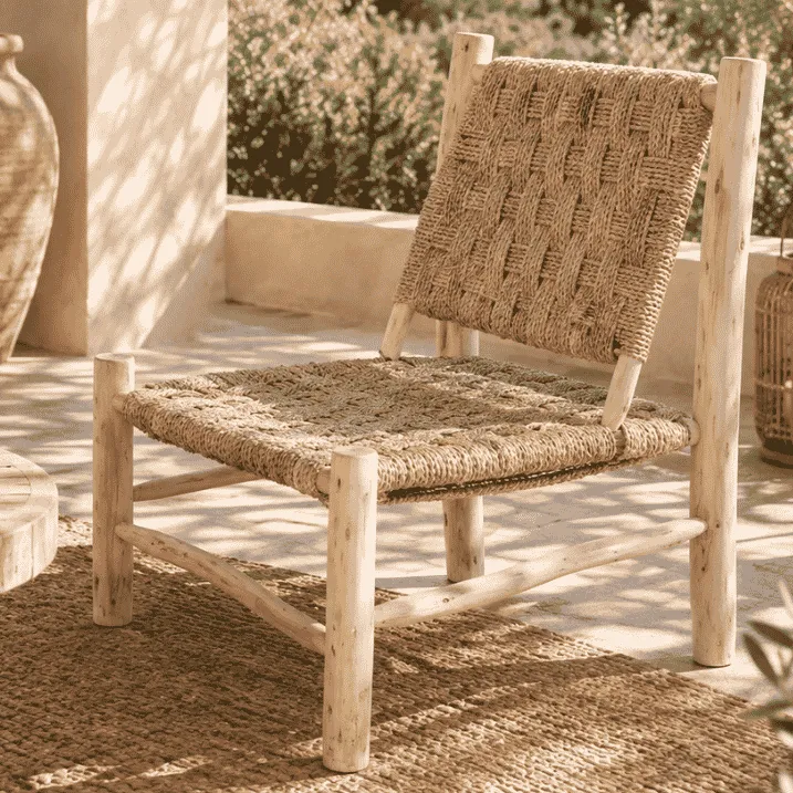 [3760428961761] LODJO - Fauteuil en corde tressée et structure en bois d'eucalyptus