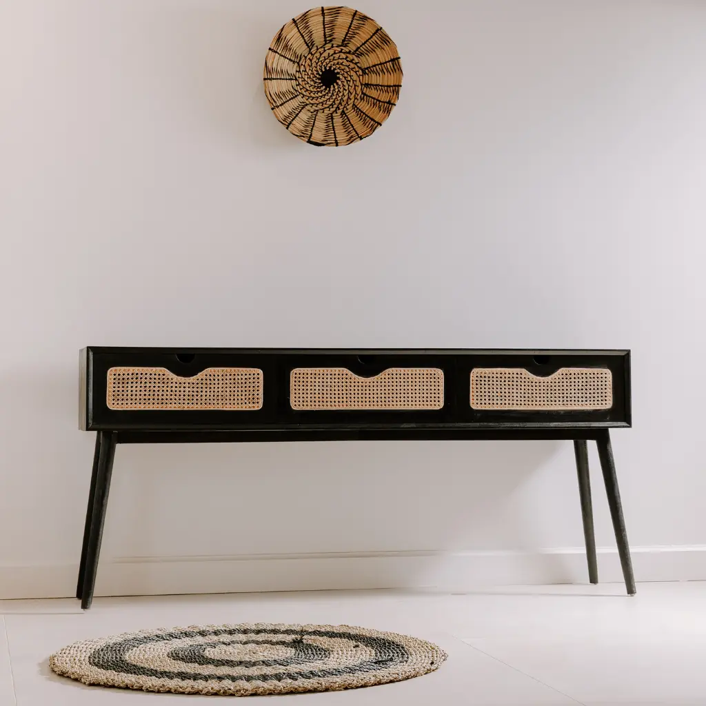 POLKA - Console en bois d'acajou et cannage