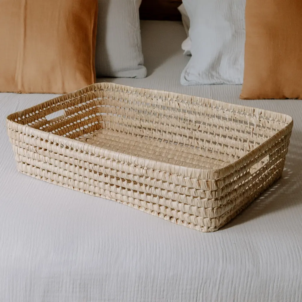 REBY M - Grand plateau en feuilles de palmier doum L60 l40 H15cm