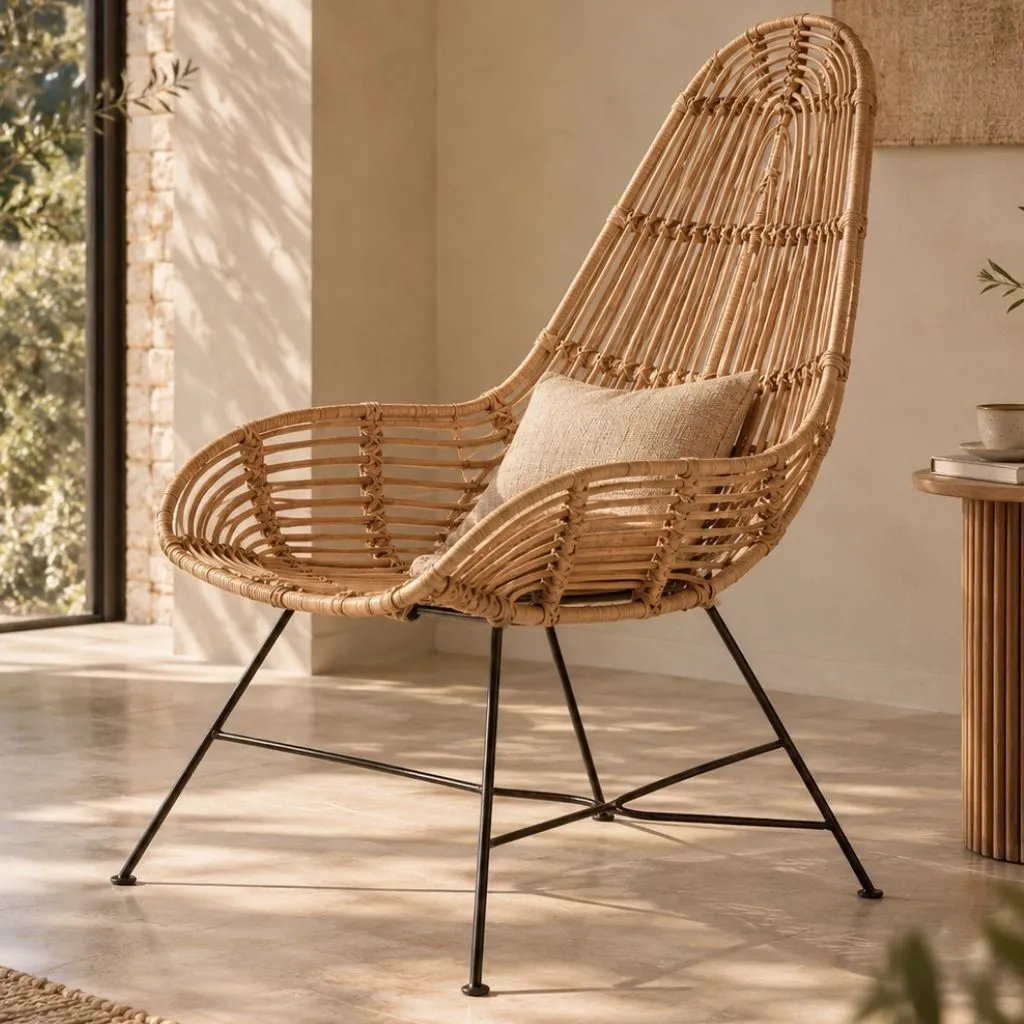 SAPHIR - Fauteuil en rotin et métal noir