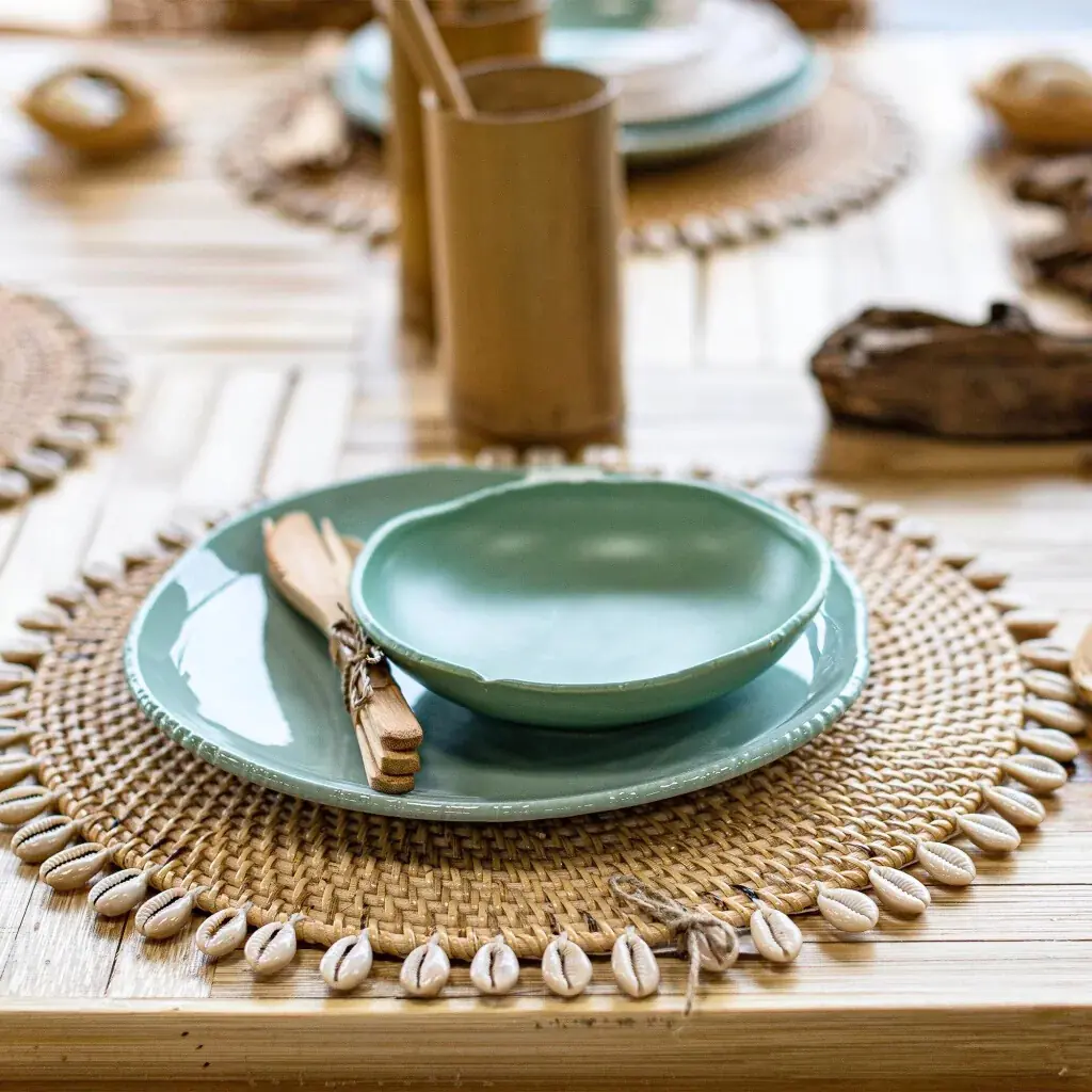 CAURI - Set de table en rotin et coquillage Naturel  D38 ép1cm