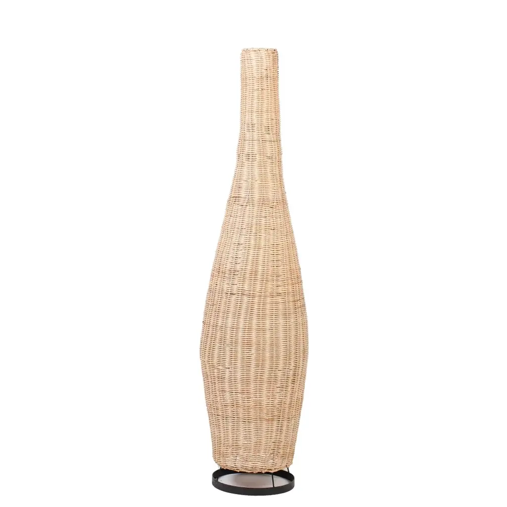 YUDI M - Lampe à poser en rotin et socle en métal noir