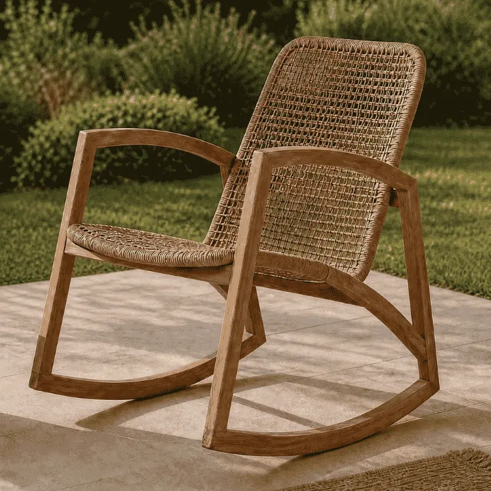 ANNA - Rocking chair en teck et corde synthétique