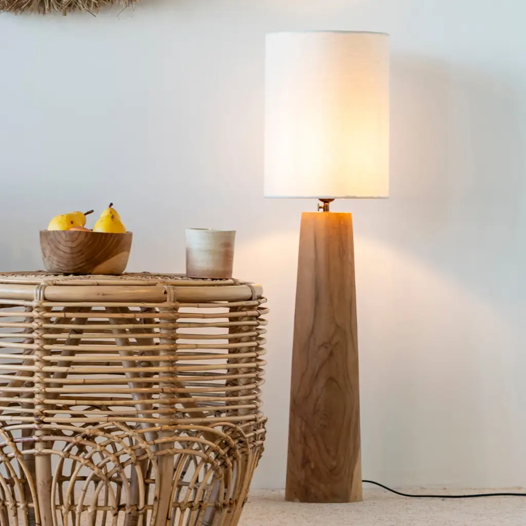 AGATHE S - Lampe à poser en teck et abat-jour en lin