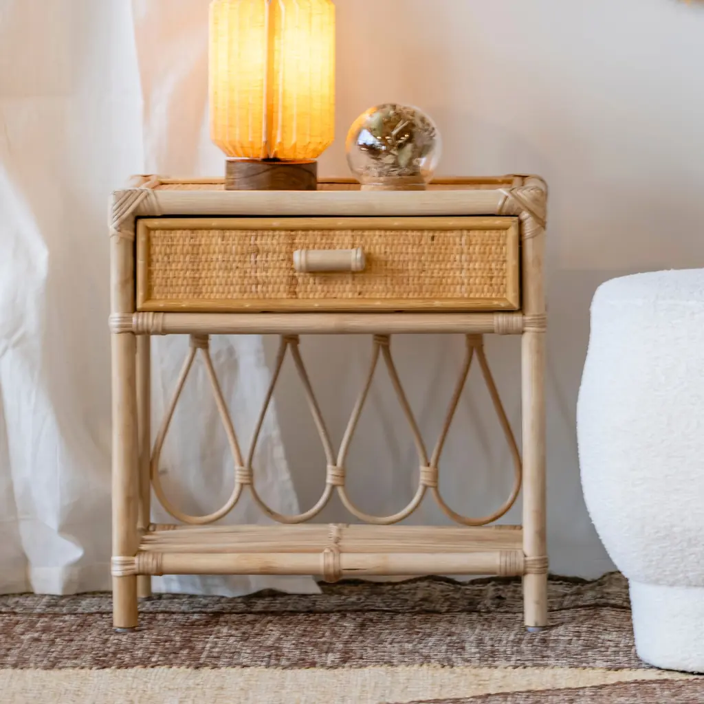 [3760428963024] PRISCA - Table de chevet en rotin avec tiroir