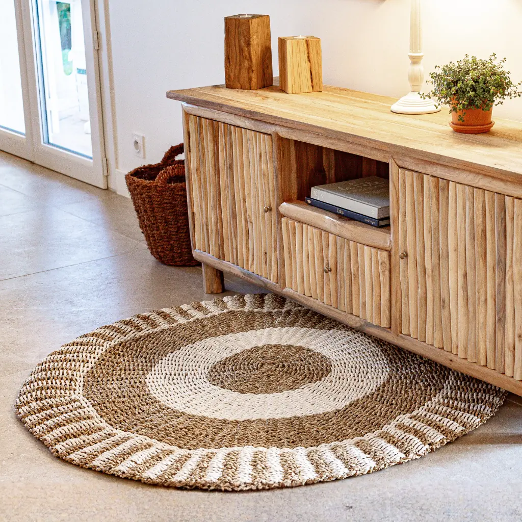 SALSA - Tapis en jonc de mer blanc et naturel D150