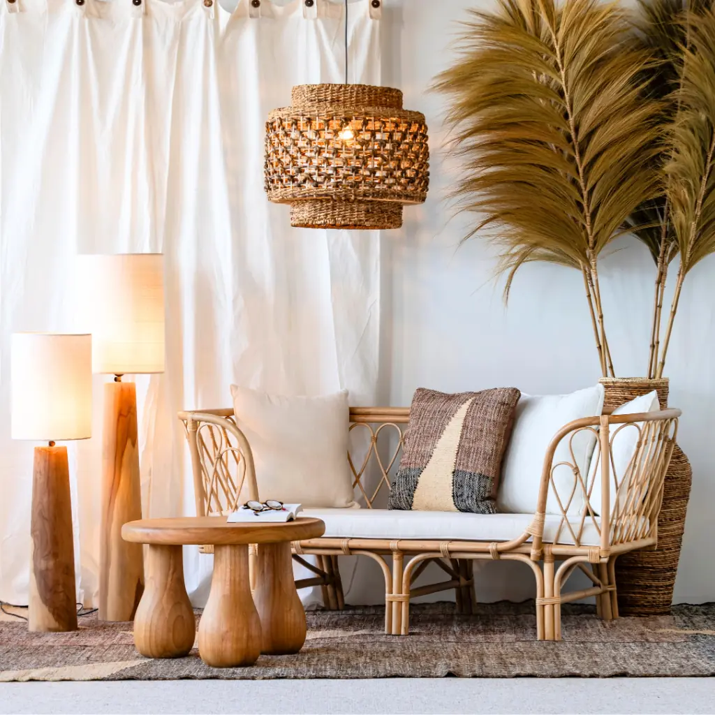 [3760428964182] TAHITI - Banquette en rotin avec
 coussins