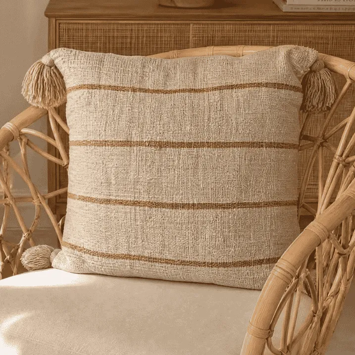 [3760428964311] VANILLE - Coussin carré blanc rayure