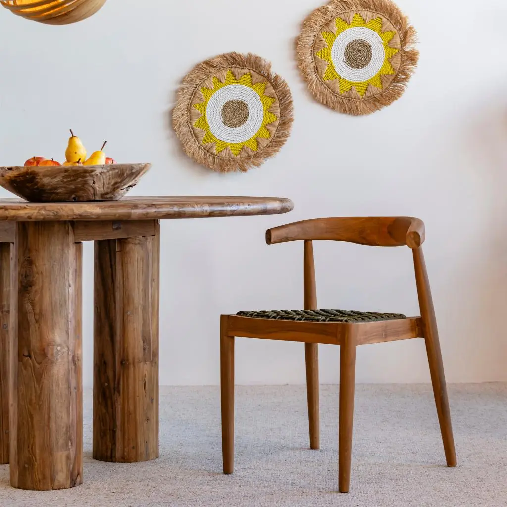 AMBIA - Chaise en bois de teck et corde synthétique verte
