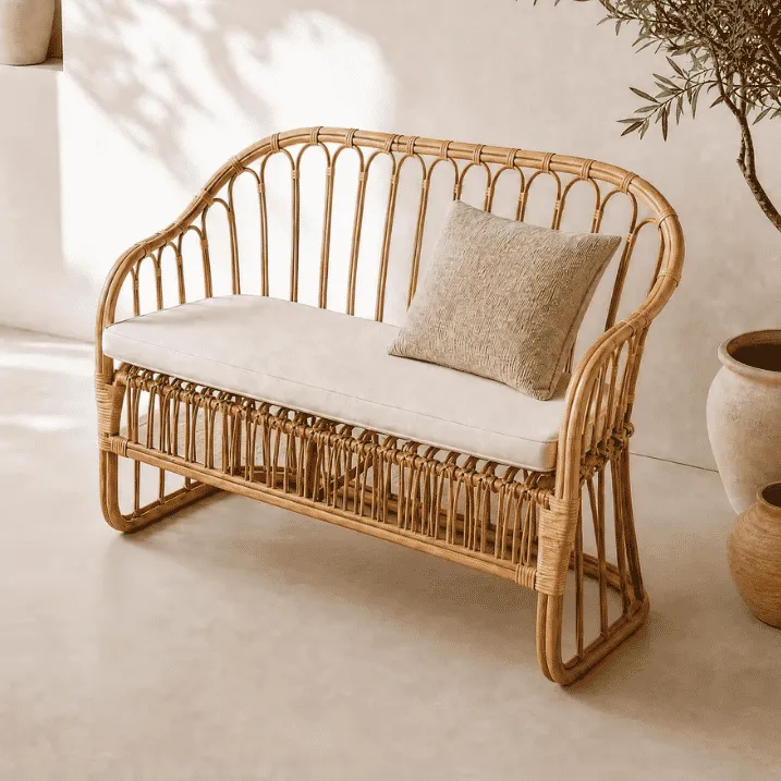 [3760428964755] LIVIO - Banquette en rotin avec coussin d'assise